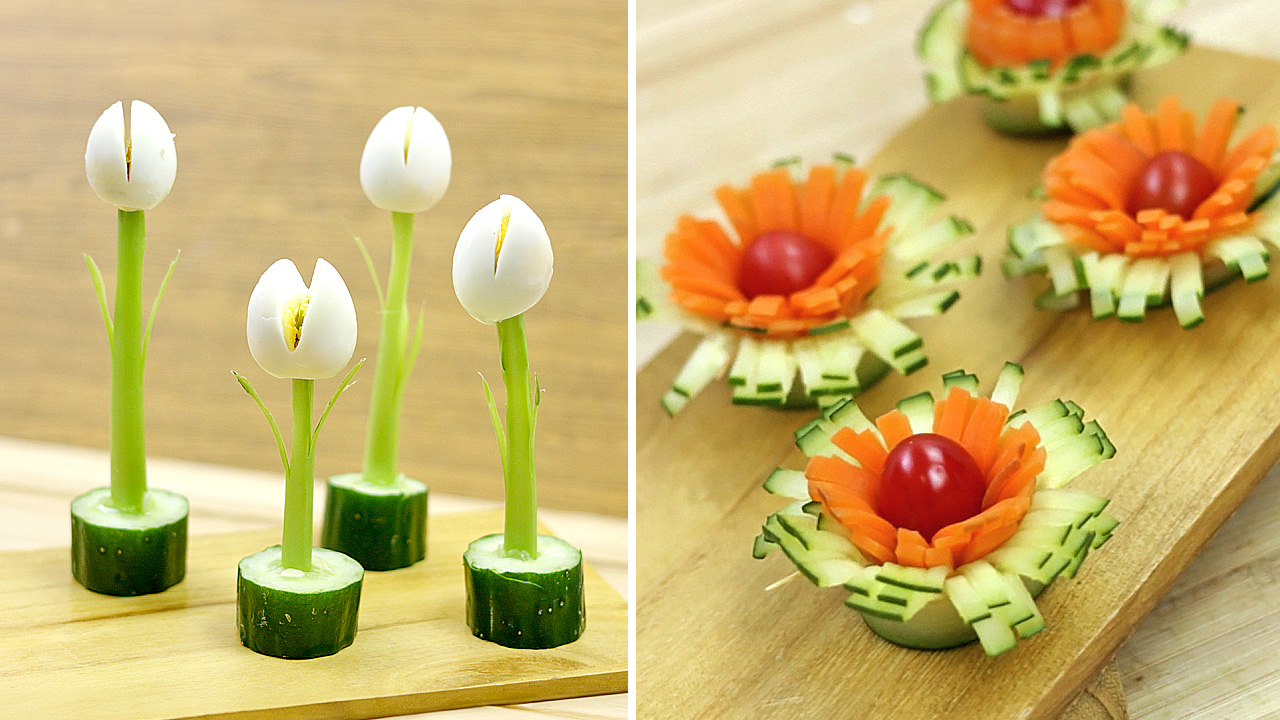 Vegetable Carving Cucumber & Salad decoration ideas Thaitrick